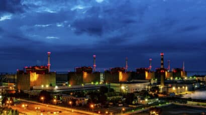 Zaporizhzhia, Ukraine, nuclear power plant at night