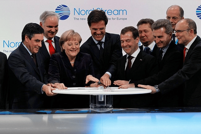 World leaders at 2011 ceremony to launch Nord Stream gas pipeline
