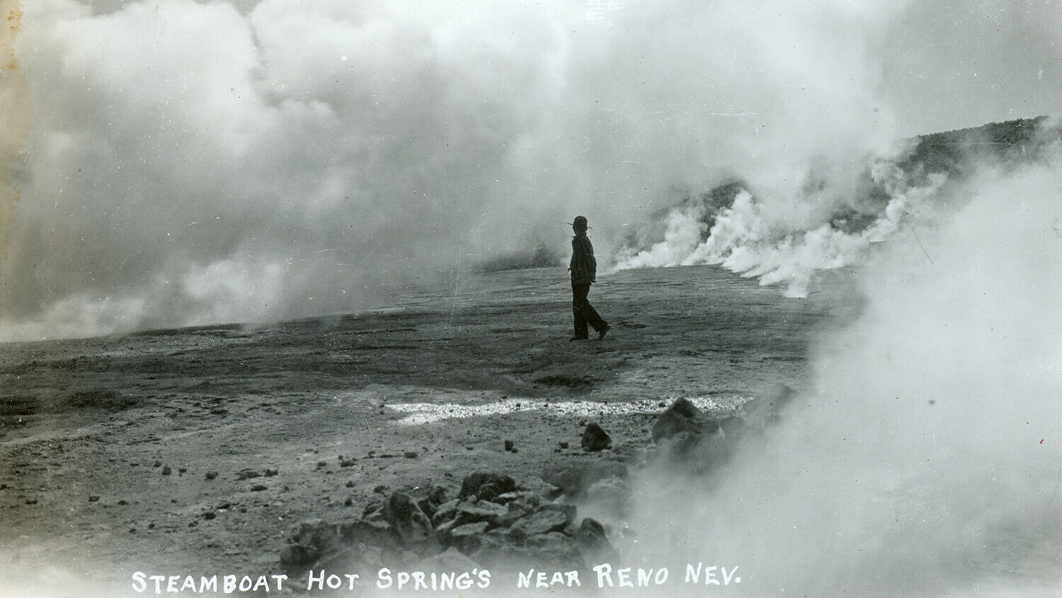 An early photograph of Steamboat Hot Springs (Travel Nevada/Nevada Historical Society)
