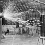 1890s photo of Nikola Tesla in lab