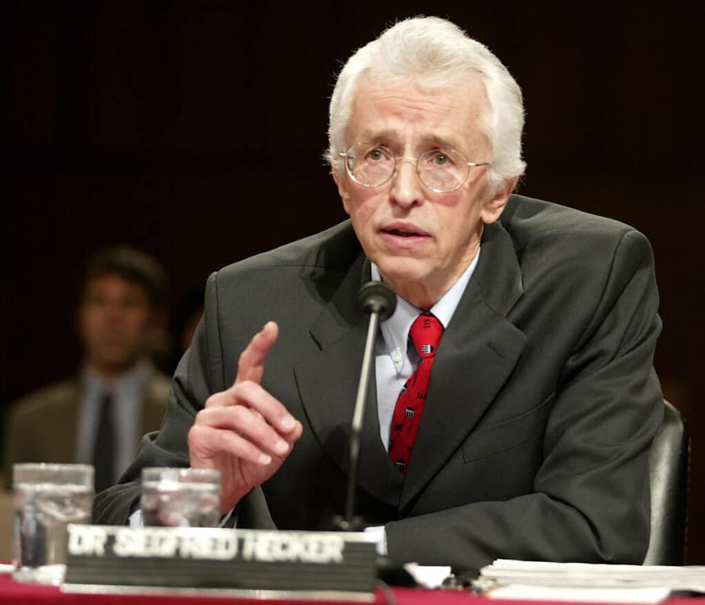 Siegfried Hecker, a Senior Fellow at Los Alamos National Laboratory in New Mexico, testifies before the Senate Foreign Relations Committee 21 January, 2004 on Capitol Hill in Washington, DC. Hecker, who was a member of an unofficial US delegation that visited the controversial Yongbyon research complex this month, told lawmakers that North Korea can accumulate six Kilograms (13.2 pounds) a year of plutonium that could be used to make a nuclear weapon. "The five megawatt reactor has been re-started, it appears to be operating smoothly, providing heat and electricity, also accumulating approximately six kilograms (13.2 pounds) of plutonium per year in its spent fuel rods." Photo credit: Stephen Jaffe/AFP via Getty Images