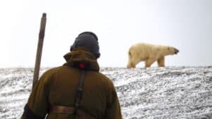 polar bear and Russian ranger