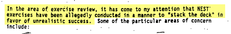 Extract from Charles J. Beers January 25, 1995 memo on the Mirage Gold exercise. <a href="https://nsarchive2.gwu.edu/nukevault/ebb267/17.pdf">National Security Archive</a>