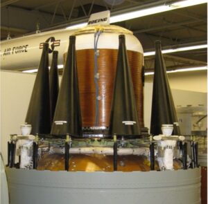 Figure 3. Third stage of a Trident missile surrounded by model reentry vehicles at the National Museum of Nuclear Science and History, Albuquerque, New Mexico. Photo credit: Wikimedia Commons