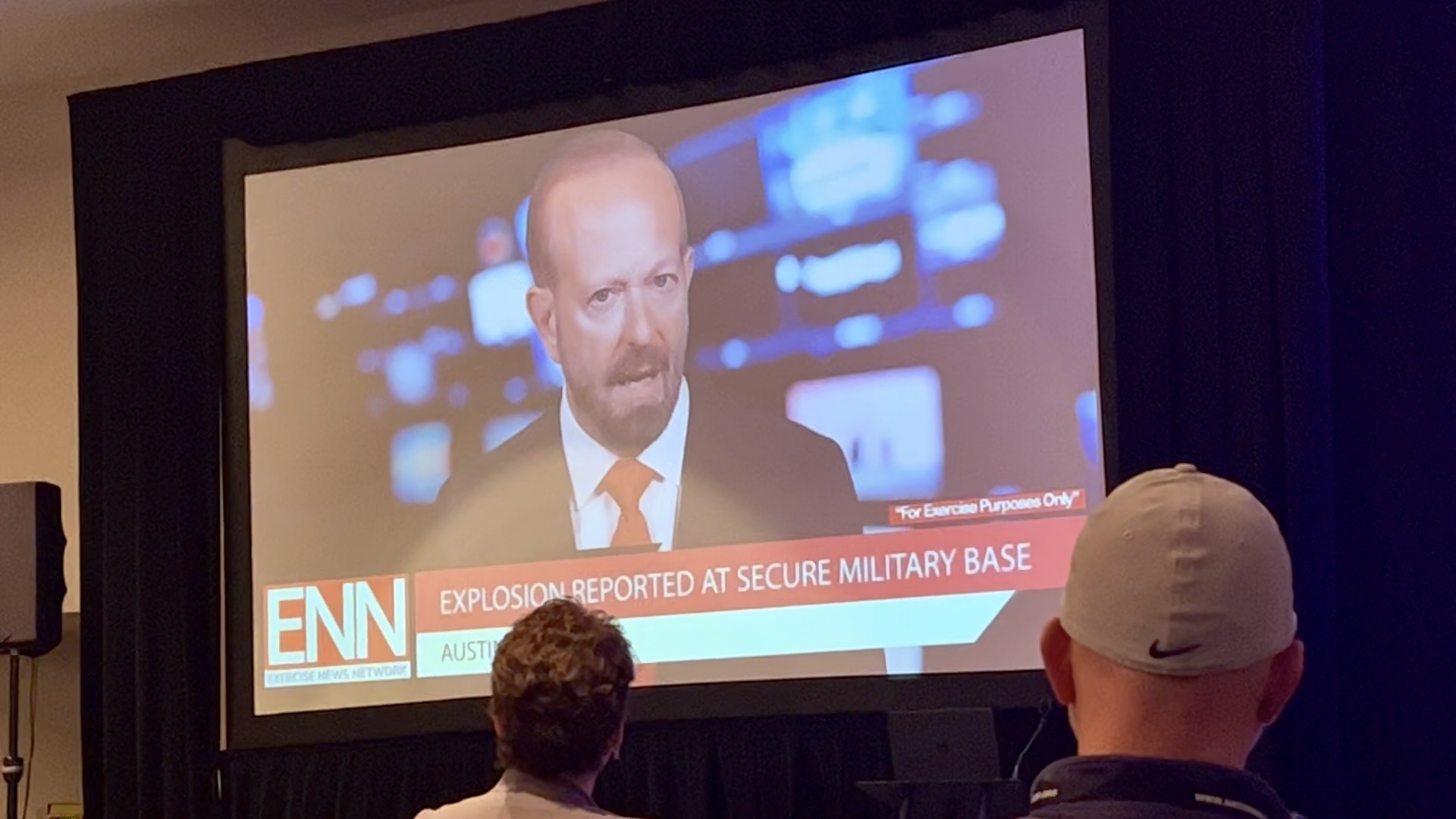 Eric Singer, a former news anchor, seen in a training video from a session at NREP on mock media in exercises. He now works with a group at Argonne National Laboratory to train emergency planners and responders on effective communication with the public. 