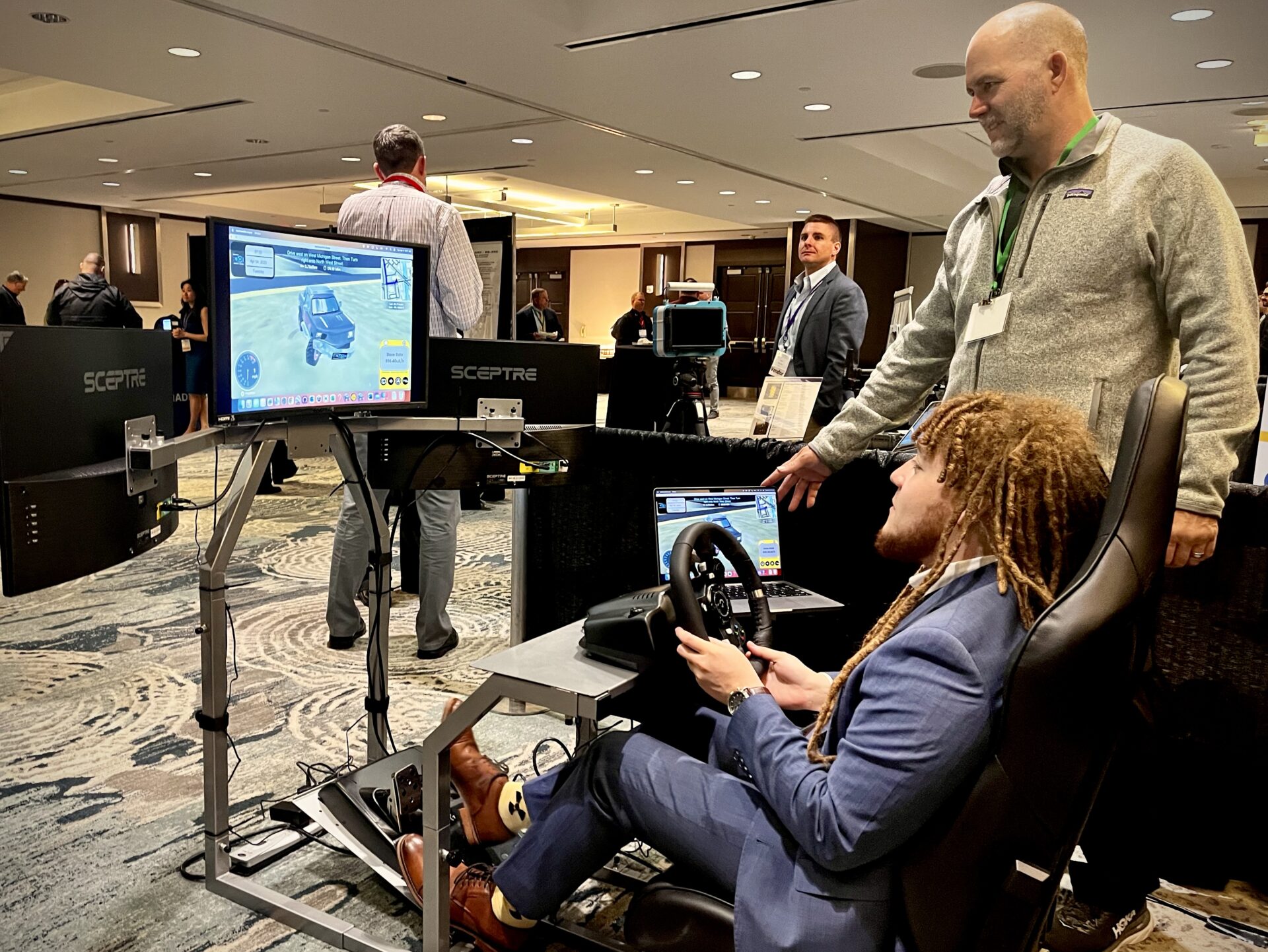 Jack Wiley, one of the younger members of the NREP conference steering committee and a health physicist in the Washington State office of Radiation Protection, defends his position on the leaderboard for <a href="https://www.radiationemergencyservices.com/radteamsim-route">RadTeamSim.Route</a>, a driving simulation that combines real-world map data with science-based radiation dose-rate readings for training emergency field teams.