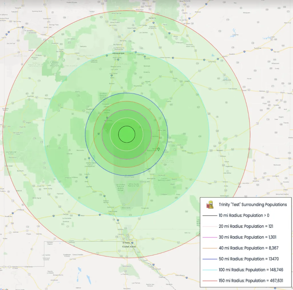 Trinity test site fallout map