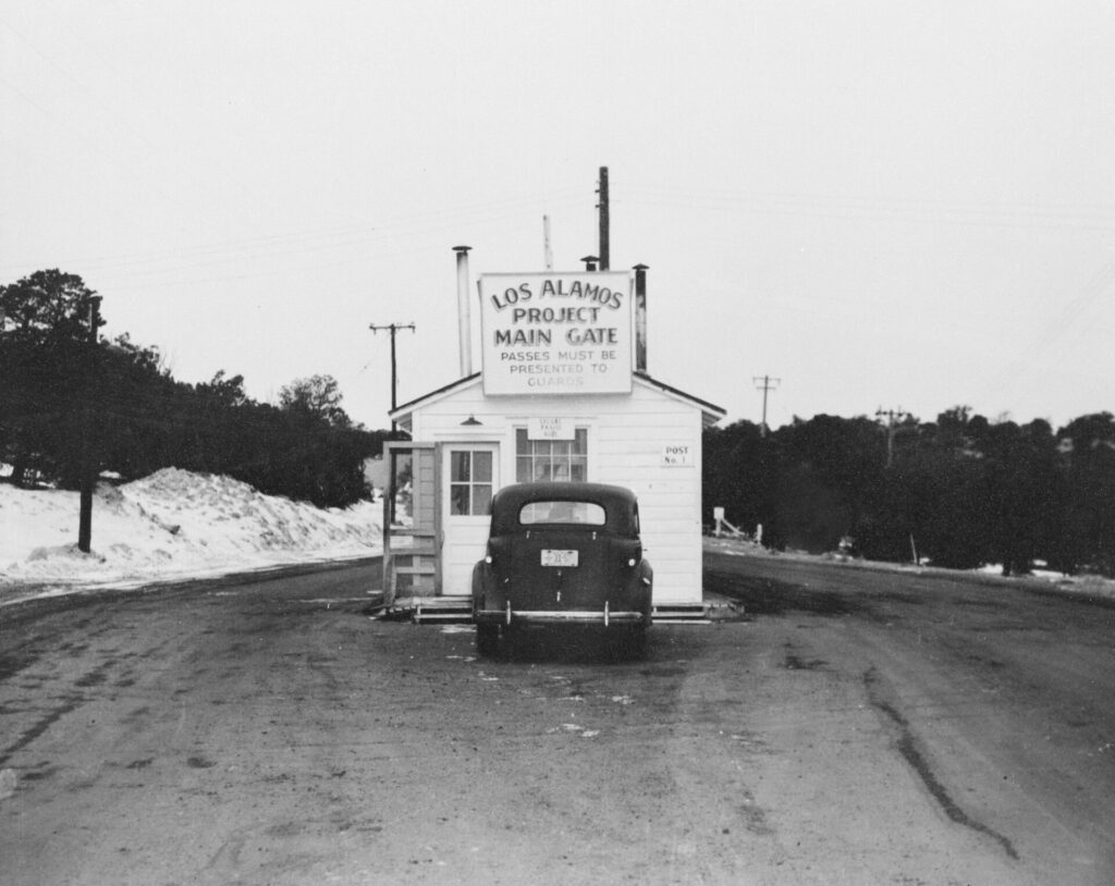 Los Alamos Project main gate, 1943