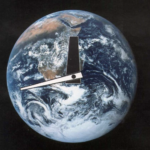 This is a section of the cover of a December 1991 Bulletin magazine issue that marked the move of the Doomsday Clock from 10 minutes to midnight to 17 minutes to midnight. It shows an Earth with the Doomsday Clock hands overlaid on it, set at 17 minutes to midnight.