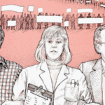This is a section of a 1988 Bulletin magazine cover. This issue focused on the victories of antinuclear activists and groups, with a large focus on the Dagomys Declaration that the Pugwash Council released in September of 1988. The image shows three anti-nuclear activists with their arms linked together.