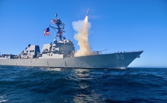 The guided-missile destroyer USS Chafee launches a Block V Tomahawk cruise missile, the weapon's newest variant, during a three day missile exercise. (U.S. Navy photo by Ensign Sean Ianno)