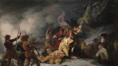 An oil painting of the Revolutionary War.