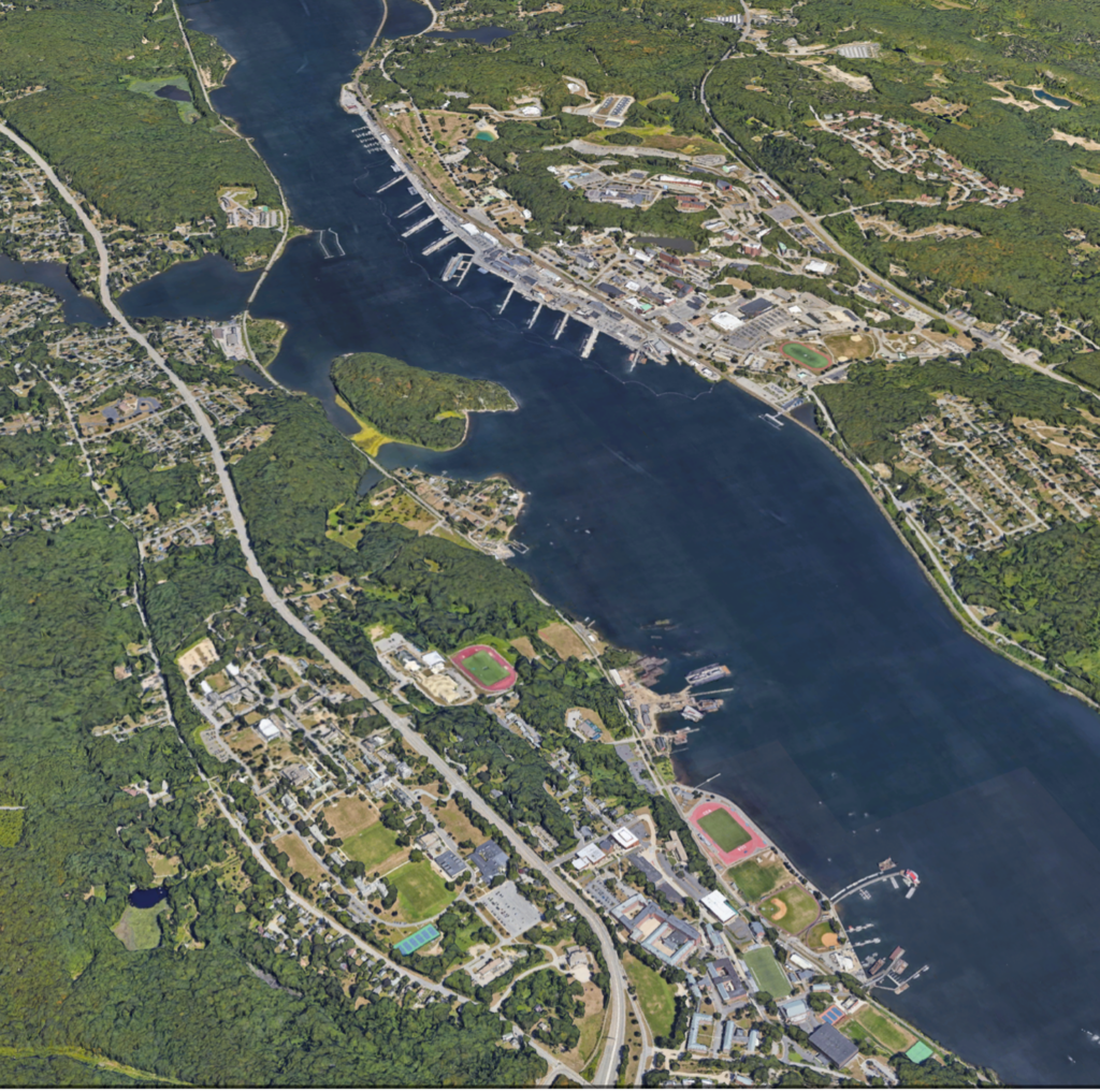Google Earth image of UN Navy sub base in New London, CT