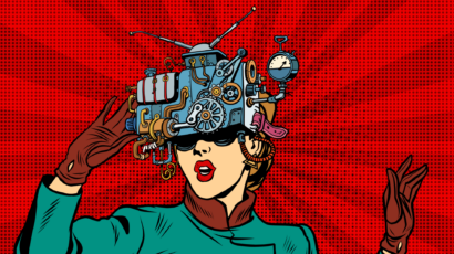 Retro illustration of a woman with technology contraption on her eyes