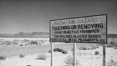 radiation warning sign in Nevada desert