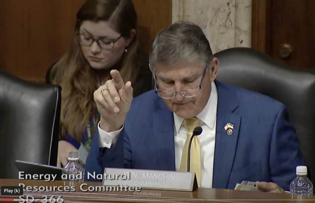 West Virginia Sen. Joe Manchin questions witnesses about advanced nuclear reactors in November 2023.