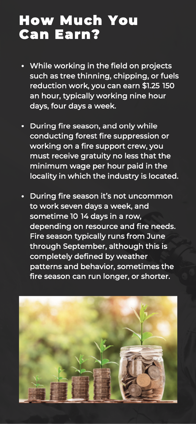 A panel from a Washington State Department of Corrections brochure on its firefighting work program with the state's Department of National Resources.