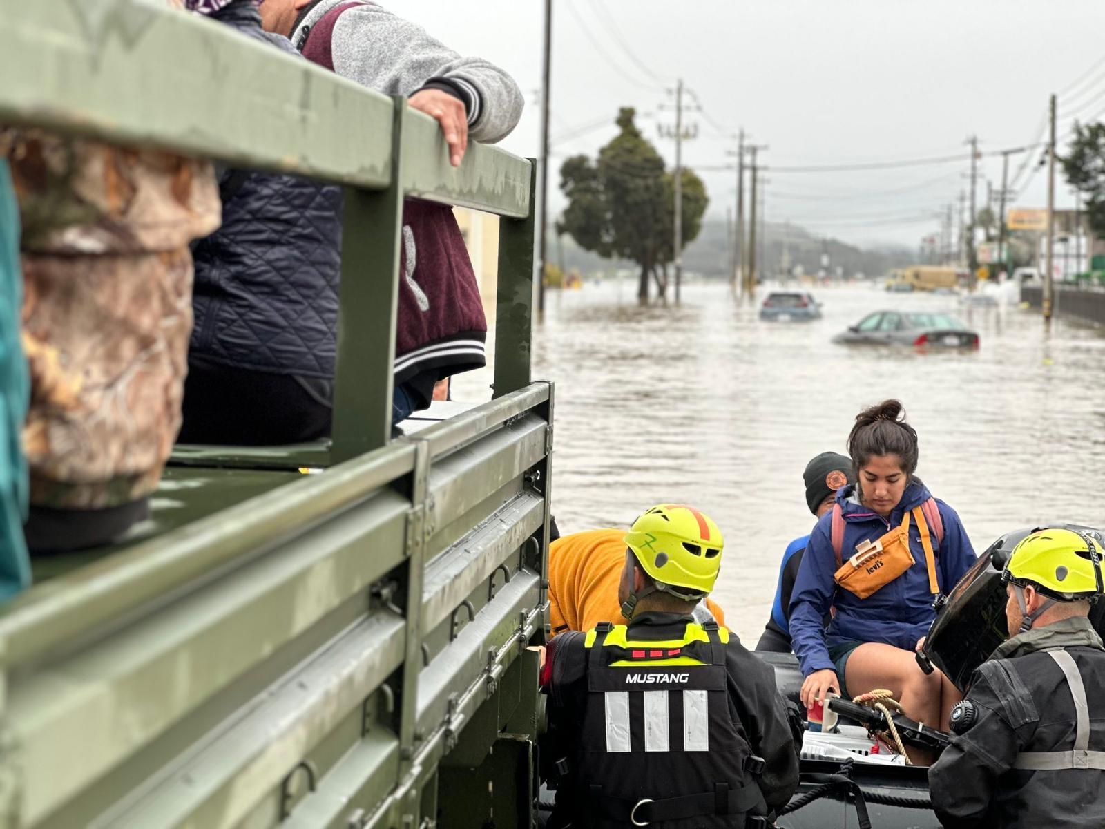 Members of the California National Guard  assist local first responders in rescue operations during  flooding in Pajaro, California, March 11, 2023. (Photo couresty of 1-184 Infantry Regiment, California National Guard)