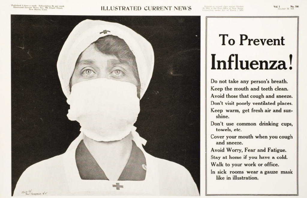 A newspaper with advice for staying safe during the 1918 influenza pandemic.