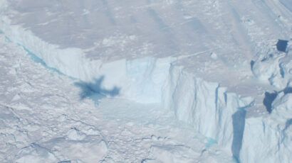 aerial view of ice calving in Greenland