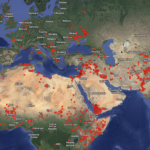 map showing water-related conflicts over thousands of years