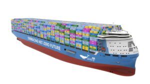 Artist concept of China’s mega container ship. Credit: Jiangnan Shipyard