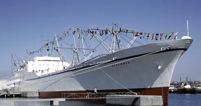 The N.S. Savannah was the world's first nuclear powered merchant ship. It launched in 1959 as part of the Atoms for Peace program. Photo: Department of Transportation Maritime Administration