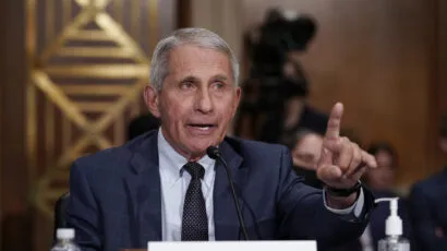 Top infectious disease expert Anthony Fauci responds to accusations by Sen. Rand Paul, R-Ky., as he testifies before the Senate Health, Education, Labor, and Pensions Committee, on July 20, 2021. (Photo by J. Scott Applewhite-Pool/Getty Images)