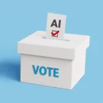 Ballot with word AI written on it going into ballot box.