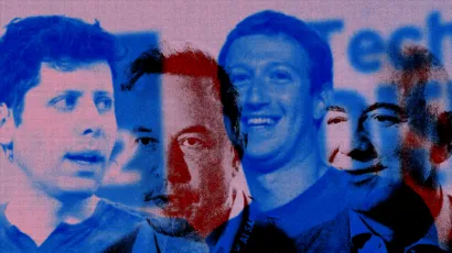 Collage of Sam Altman, Elon Musk, Mark Zuckerberg, and Jeff Bezos