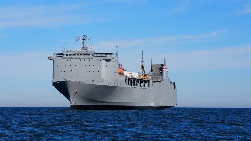 A large container ship on the ocean