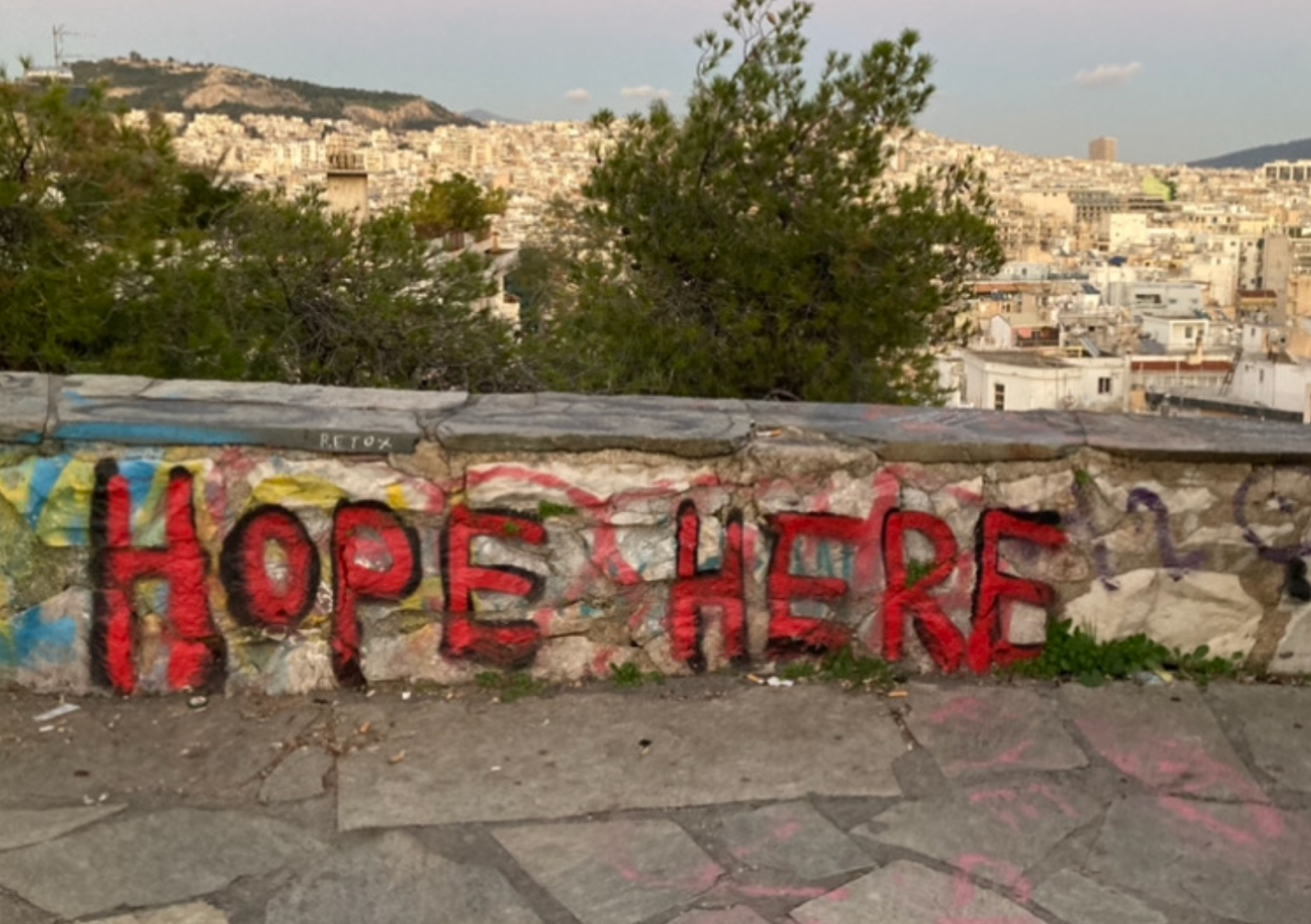 Graffiti in Athens, a city where migration, environmental degradation, and ethics of care intersect. Photo by Petra Molnar