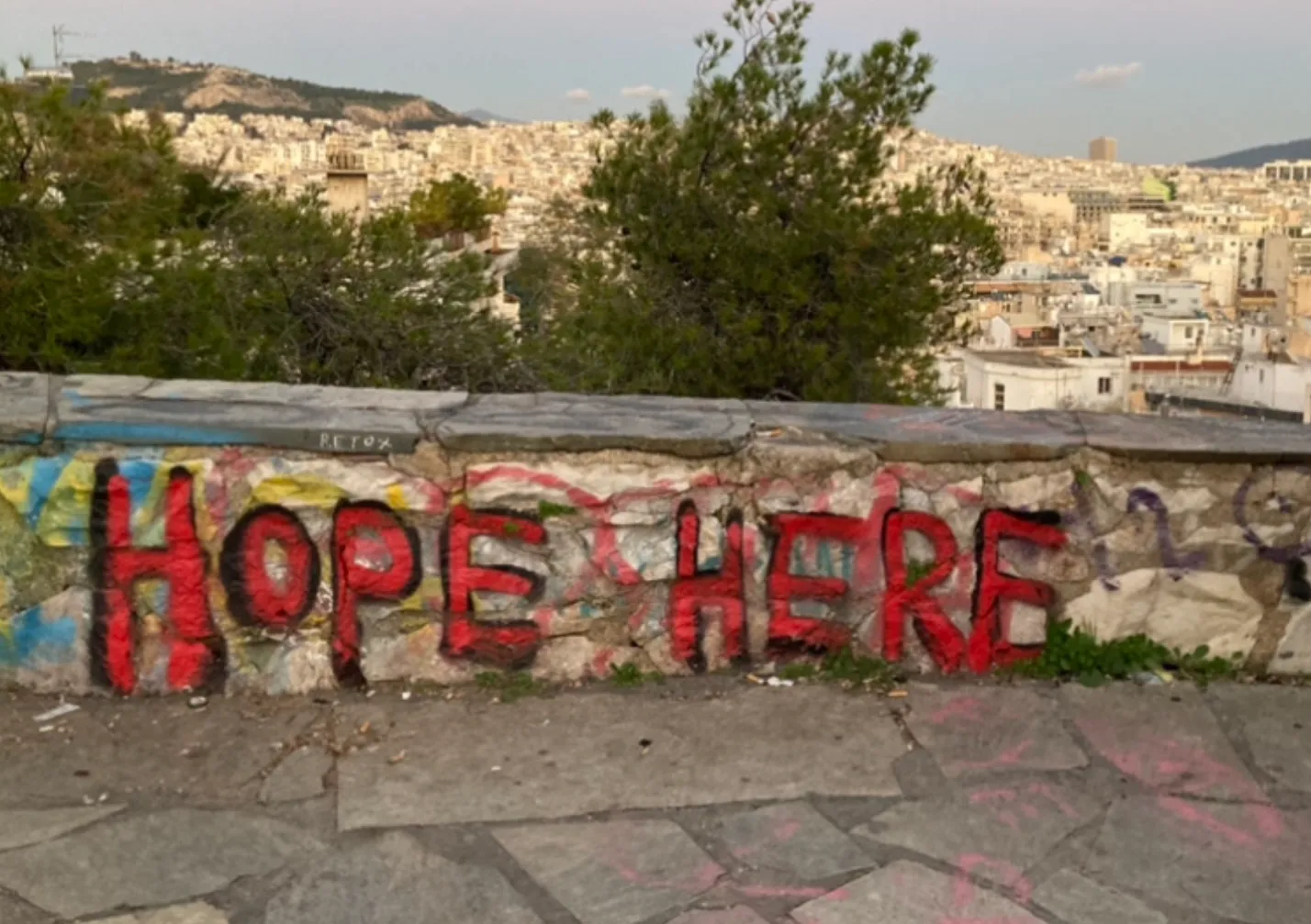 Graffiti in Athens, a city where migration, environmental degradation, and ethics of care intersect. Photo by Petra Molnar