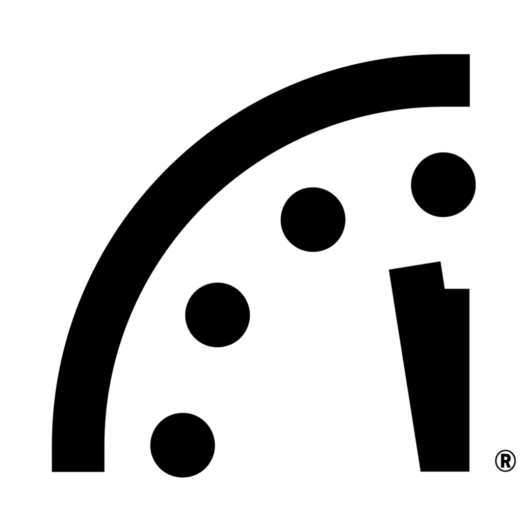 The Doomsday Clock set at 100 seconds to midnight