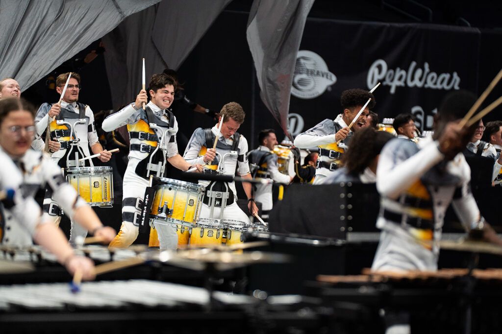 Stryke Percussion drum ensemble members perform "7 Minutes to Midnight"