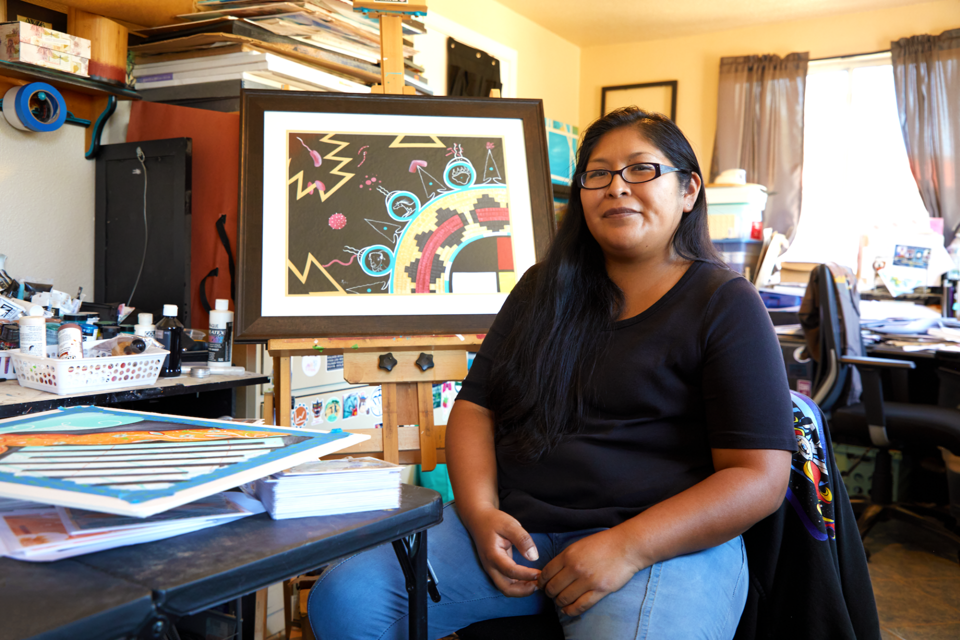 Mallery Quetawki in her studio/office in Albuquerque, NM. <span class="feature_caption_credit">Marylene Mey for <a href="https://southwestcontemporary.com">Southwest Contemporary</a></span>