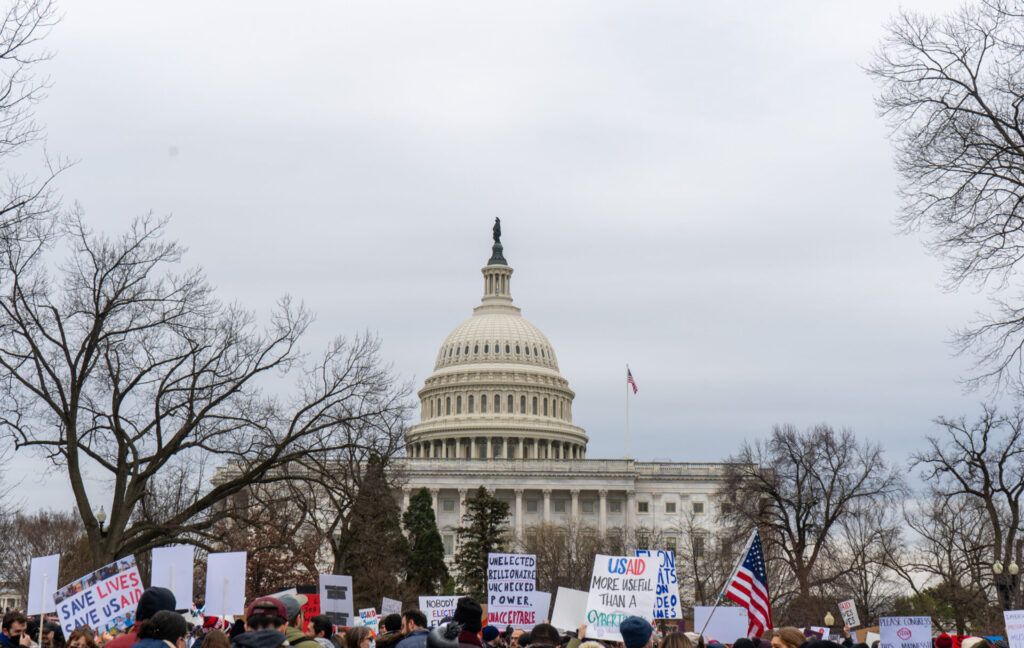 Protesters demonstrating in support of USAID on Wednesday, February 5th, 2025 in Washington, DC.