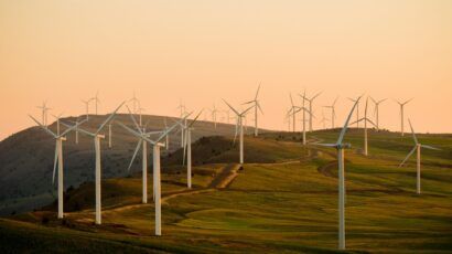 windmills and sunset sky