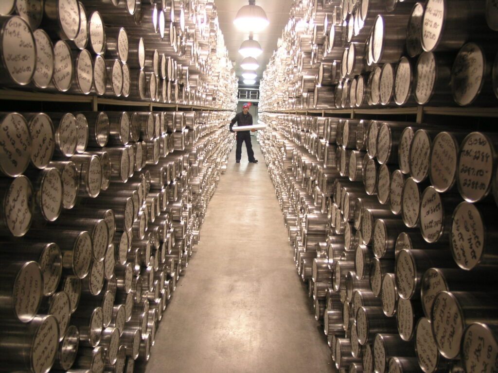 many rows of ice cores in storage