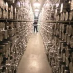 many rows of ice cores in storage