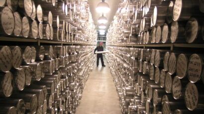 many rows of ice cores in storage