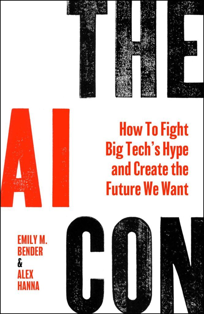 The AI Con book cover. White cover with black and red text