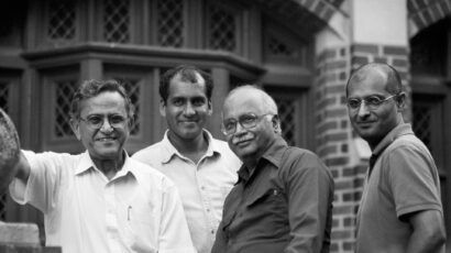 Princeton’s Project on Peace and Security in South Asia brought together physicists from India and Pakistan for 20 years to research and address nuclear dangers in the sub-continent. From left: A.H. Nayyar, M.V. Ramana, R. Rajaraman and Zia Mian (Photo by Pavel Podvig).
