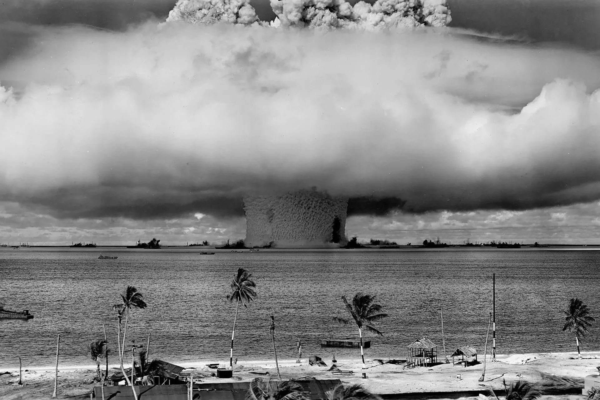 Wide panoramic view of Bikini atom bomb test