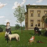 Victorian-era mourning painting of young girl and family