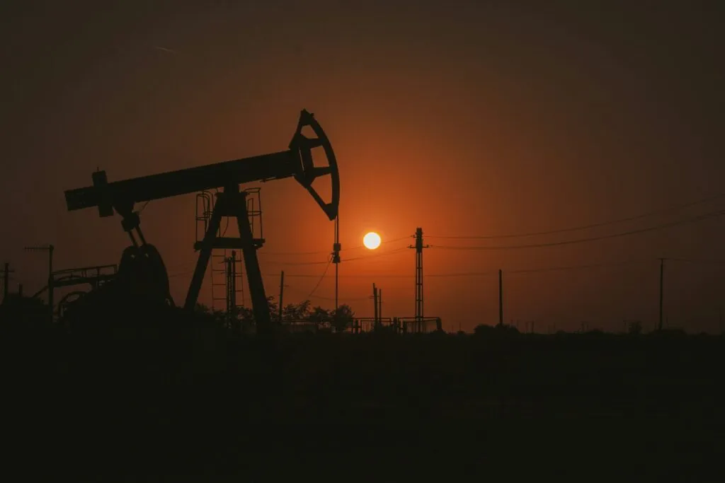 sunset behind a pumpjack