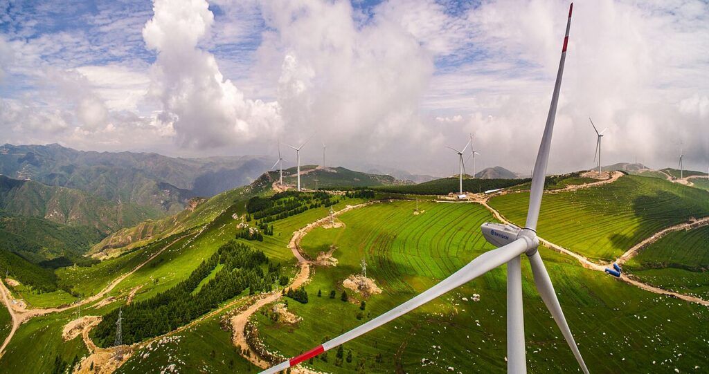 wind farm in China, panoramic view