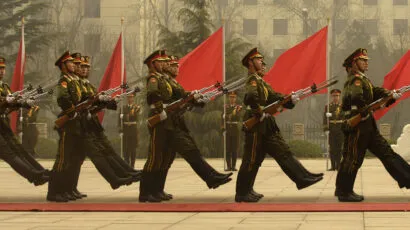 Chinese honor guard marching in Beijing