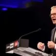Anthony Albanese speaking at a podium with the Labor party logo and the slogan “A Better Future.”
