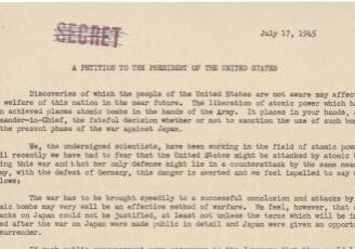 Manhattan Project scientist Leo Szilard writes a petition to U.S. President Harry S. Truman